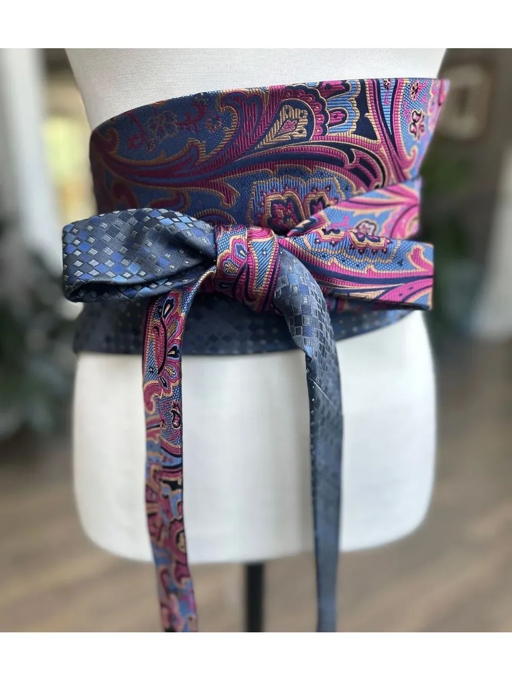 Upcycled Silk Necktie Obi Belt | Handmade Corset Style Belt | One-of-a-Kind | OS